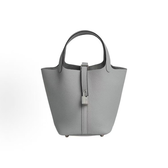 HERMES Picotin Lock 18 Silver Buckle Basket Bucket Bag Handbag 18 Women P0 Gris Pantin Puppet Grey